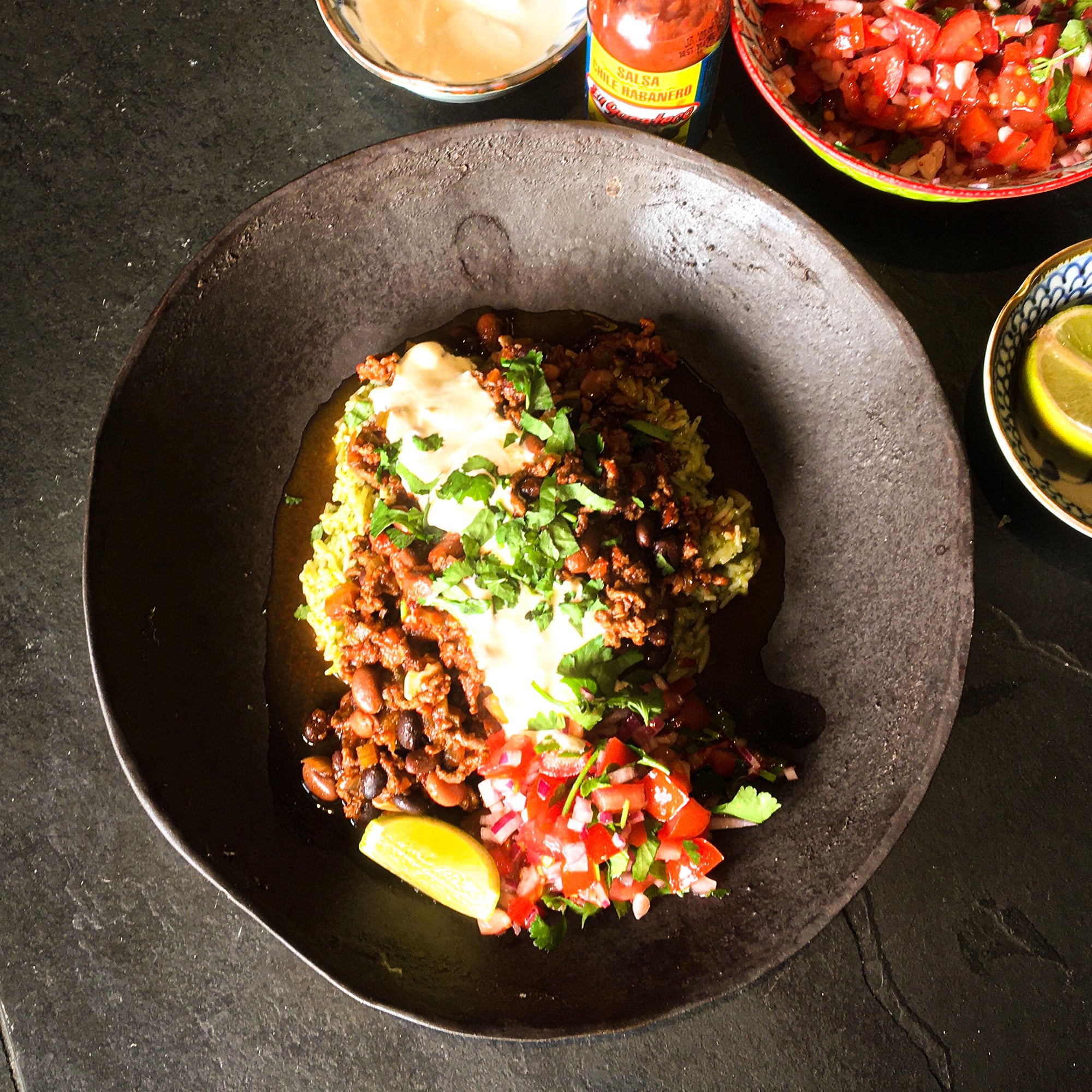 Best Ever Chilli Con Carne with Habanero Salsa & Mexican Green Rice