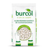 A 1kg bag of Burcol dry round white manteca beans with green and white branding on a white background.