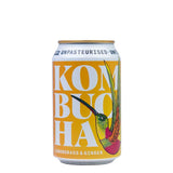 A can of Nania's Lemongrass & Ginger Kombucha showing an attractive orange can with an illustrated colourful bird.