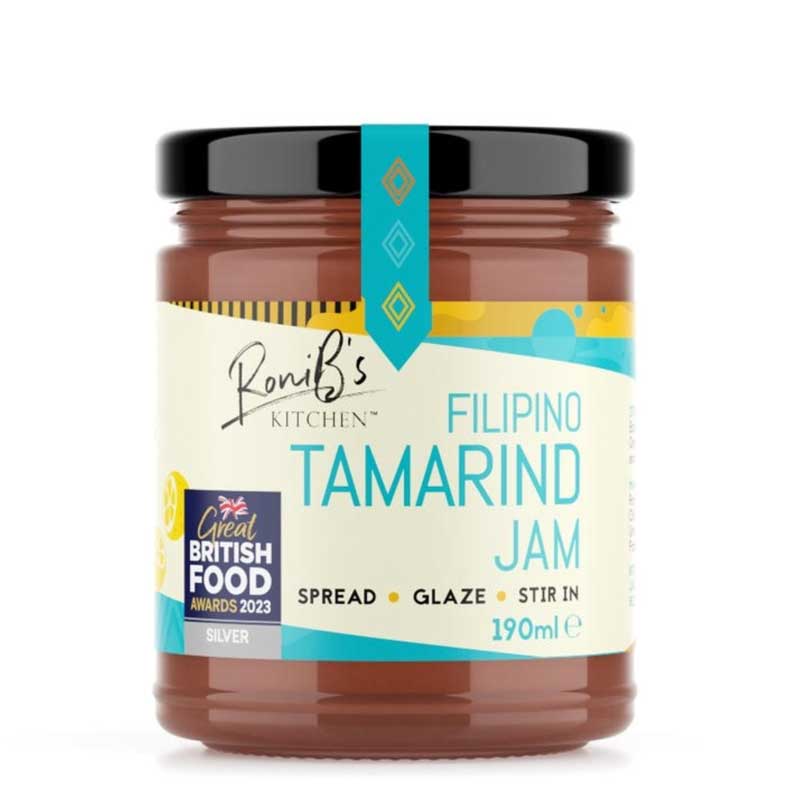 A 190ml jar of Roni B's Kitchen Filipino Tamarind Jam on a white background