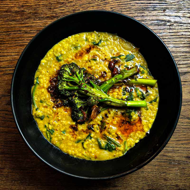 Easy Coconut & Spinach Chana Dal with Pan Roasted Broccoli