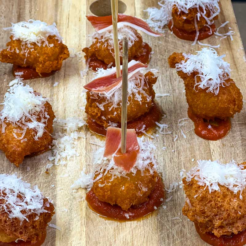 Ping's Manchego Cheese Fritters with Serrano Ham and Sambal
