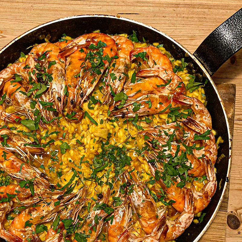 King Prawn Paella with Chicken, Chorizo & Saffron