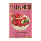 A 400g can of Attianese chopped tomatoes with an attractive purple label