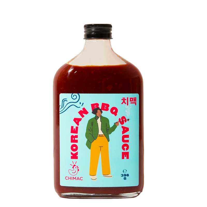 A bottle of Chimac Korean BBQ Sauce on a white background