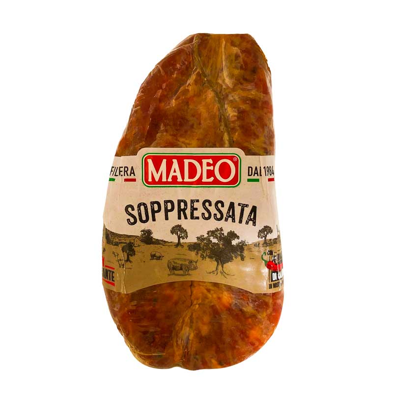 Picture of Madeo Soppressata - Spicy Italian Salami from Calabria on a white background