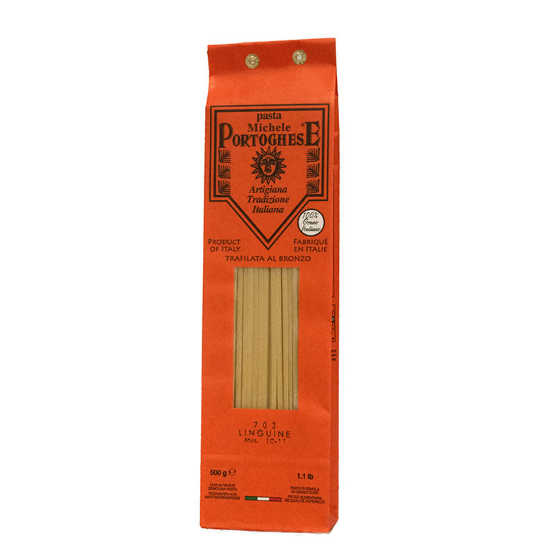 A 500g pack of Michele Portoghese Linguine pasta with attractive orange packaging on a white background.