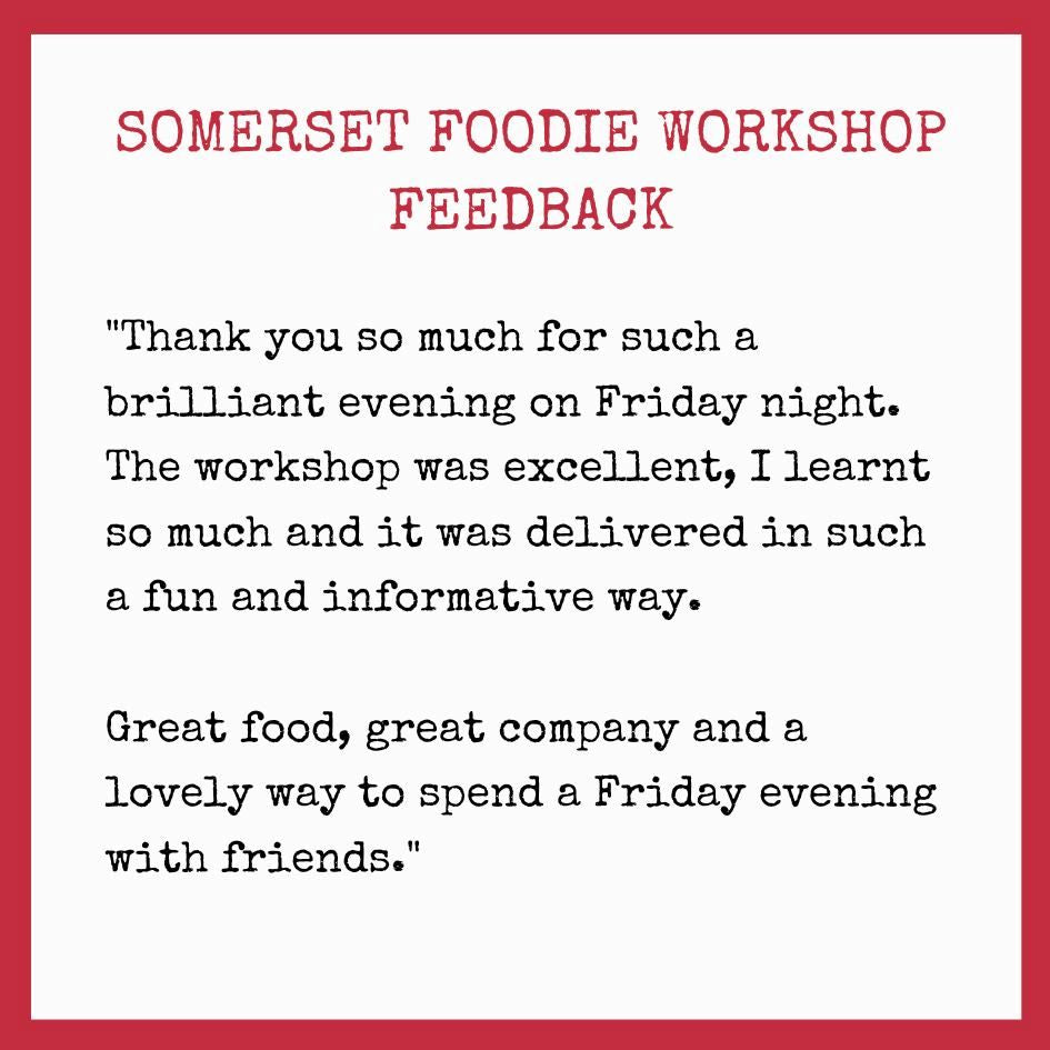 Good customer feedback for Somerset Foodie Cookery classes