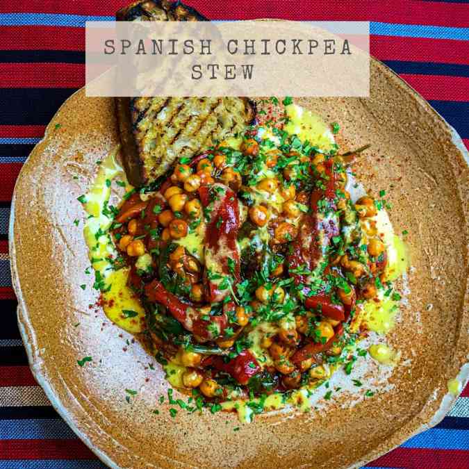Recipe for Spanish Chickpea and Red Pepper stew with grilled sourdough bread